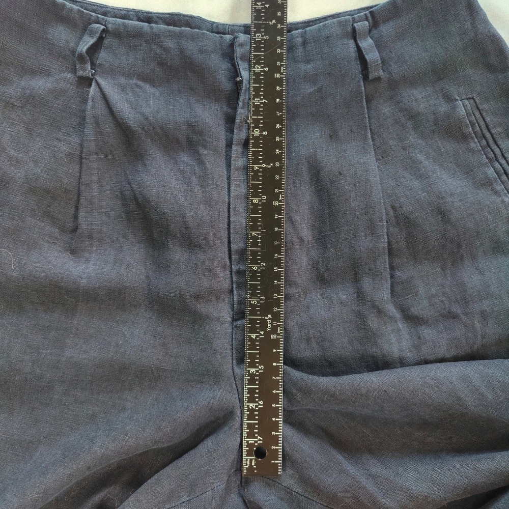 Vintage 90s 100% Linen Trousers High Waisted Balloon Navy Pleated 10 Minimalist - Picture 8 of 10
